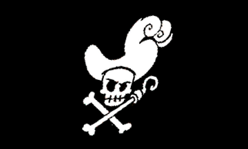 [Skull with Hook's hat over bones with hoook on white]